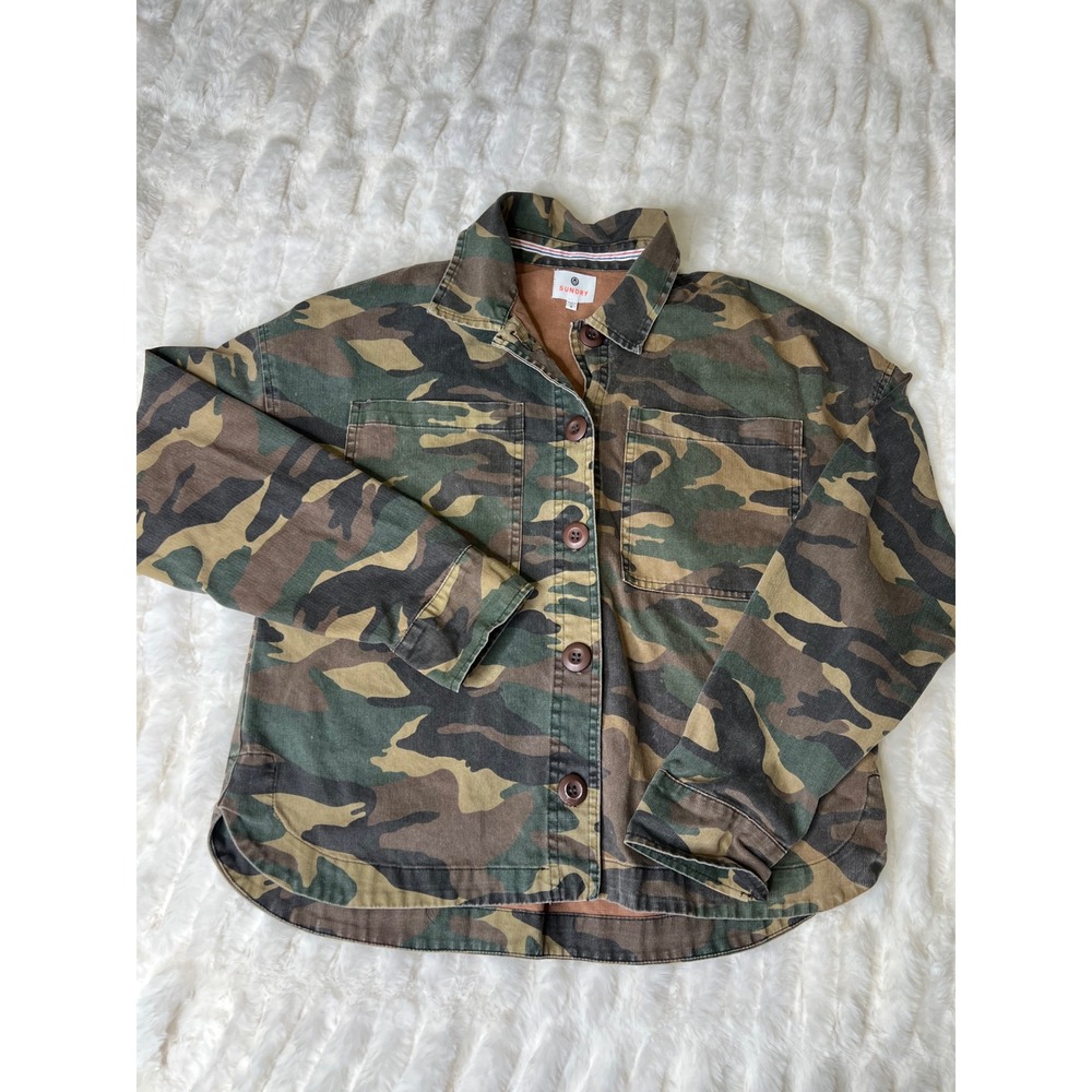 Sundry Camo Utility Jacket Womens Size 0 Camouflage Shacket Button Front Green